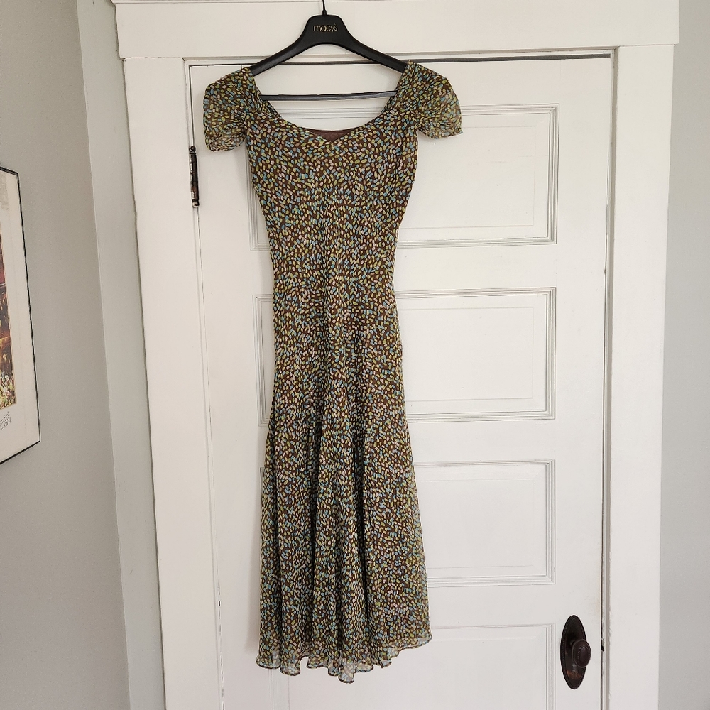 Talbots pure silk A-line dress 👗 70s style pattern ankle length size 4 small